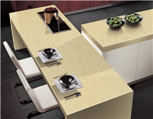 Crystal Beige Quartz Stone Kitchen Countertop