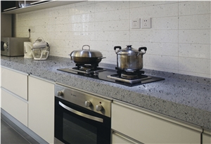 Crystal Grey Quartz Stone Kitchen Countertops