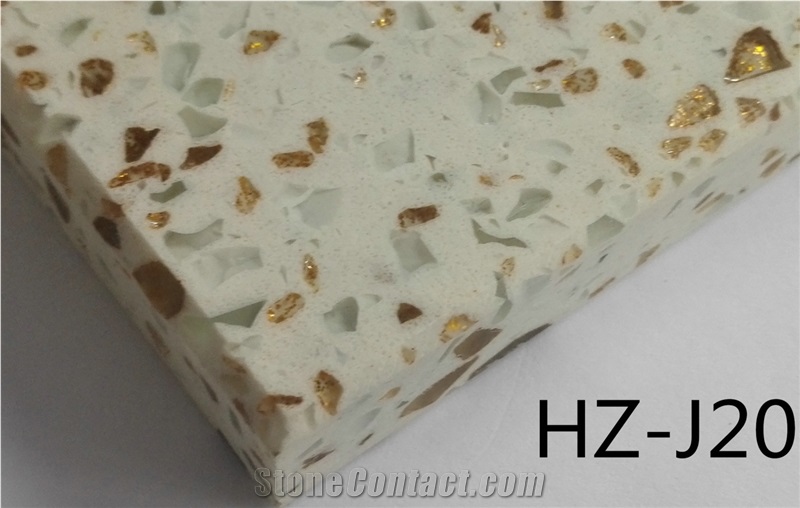 Hz-J20 White Quartz Stone with Gold Spot