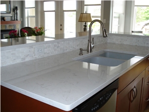 White Crystallized Stone Kitchen Countertop