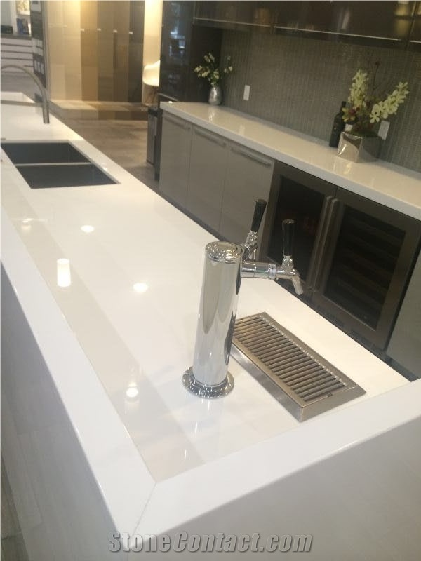 White Crystallized Stone Kitchen Countertop