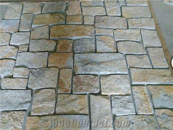 Yellow Slate Wall Cladding with Cement Back, Slate Ledge Stone Veneer,High Quality Sesame Yellow Slate Cement Cultured Stone Veneer