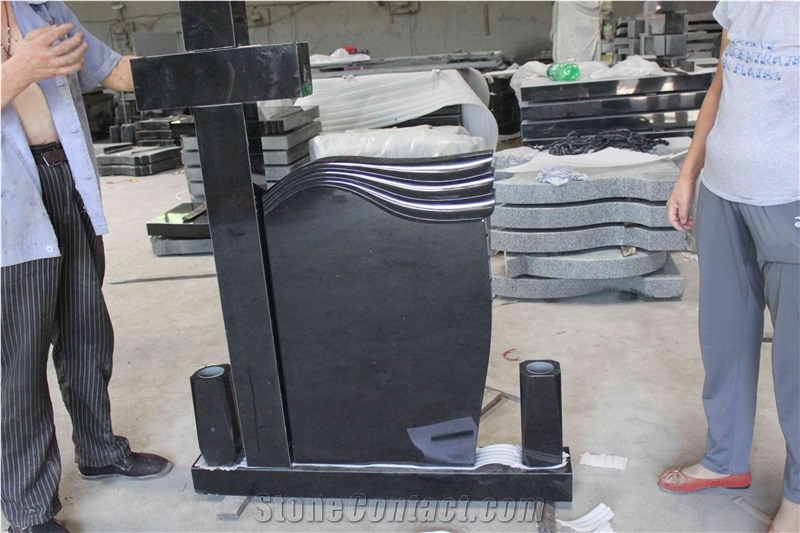 China Black Absolutely Black Granite Headstones Gravestones Cross Style
