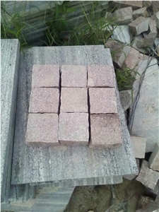 G354 Qilu Red Granite Top Flamed Sides Split Bottom Split Cobble Stone Paver for Driving Road Garden Road