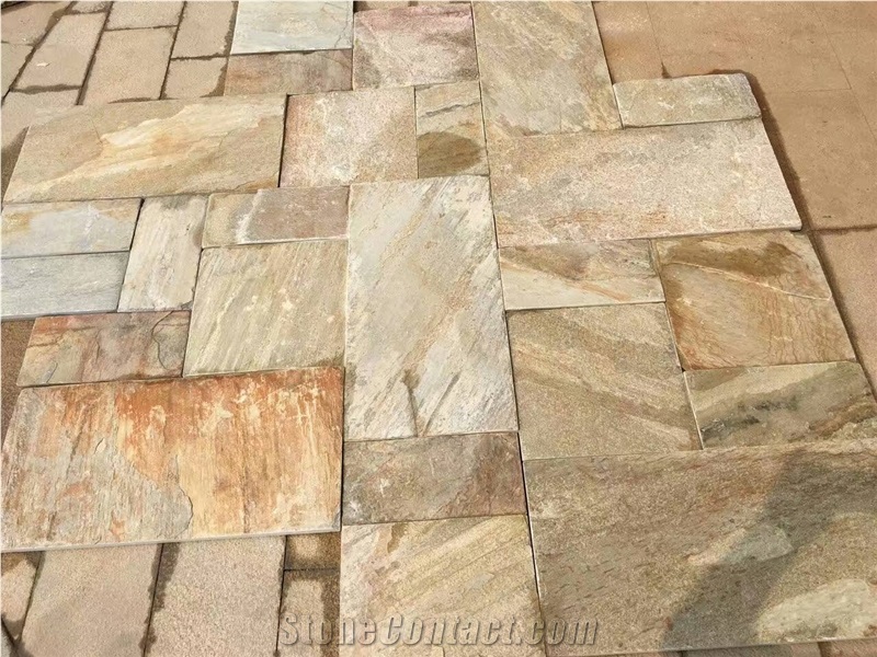 P014 Yellow Wood Slate Slabs and Tiles for Paving Pattern