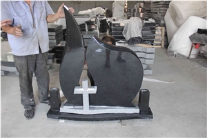 Shanxi Black Granite Cross Double Tombstones