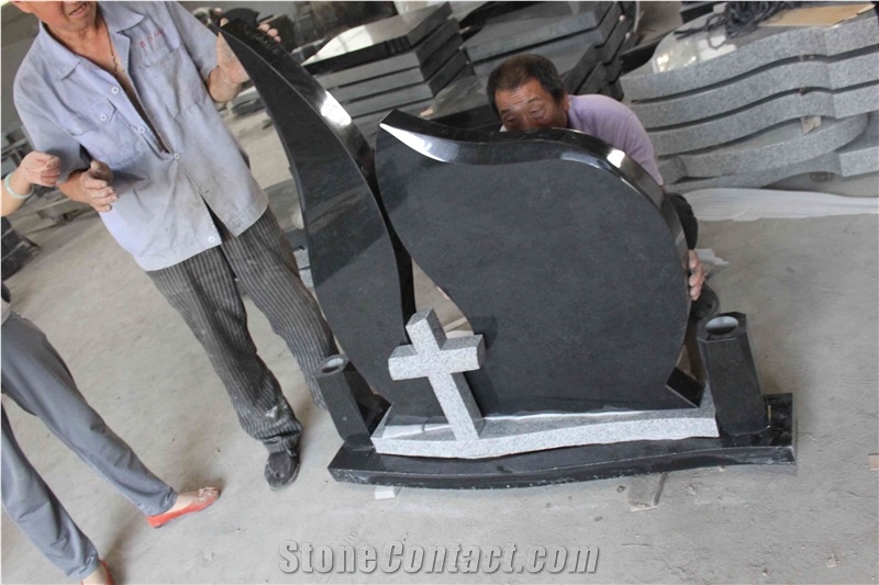Shanxi Black Granite Cross Double Tombstones