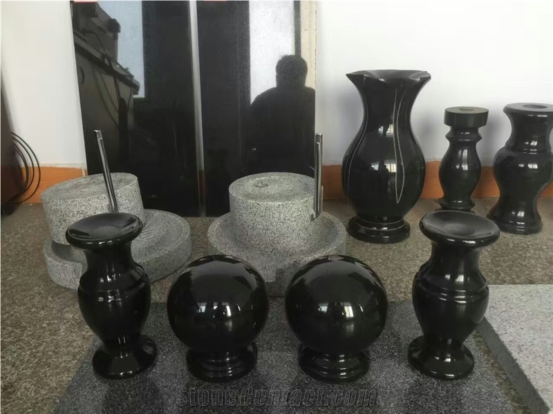 Shanxi Black Granite Monumental Funeral Vases and Urns
