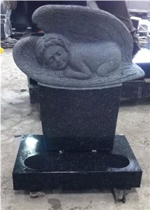 Granite Headstone with Baby Angle Sculpture