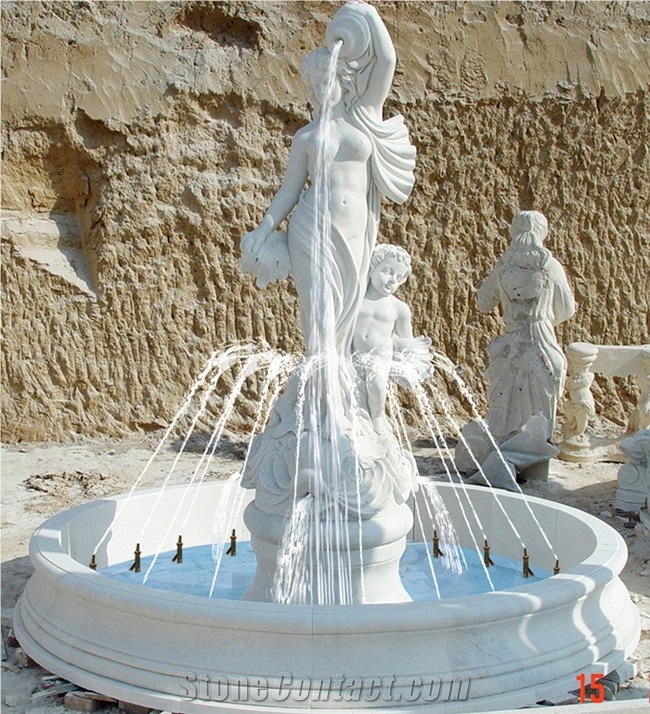 Marble Outdoor Fountain with Lady Statue