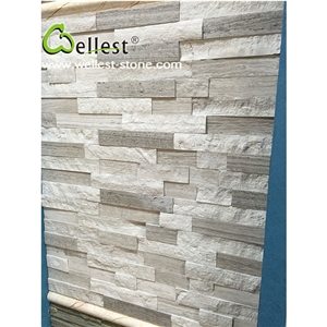Beige Grey White Wood Marble Ledge Culture Stacked Stone Pannel for Interior Exterior Garden Feature Wall Vaneer Cladding Decor and Pool Waterfall