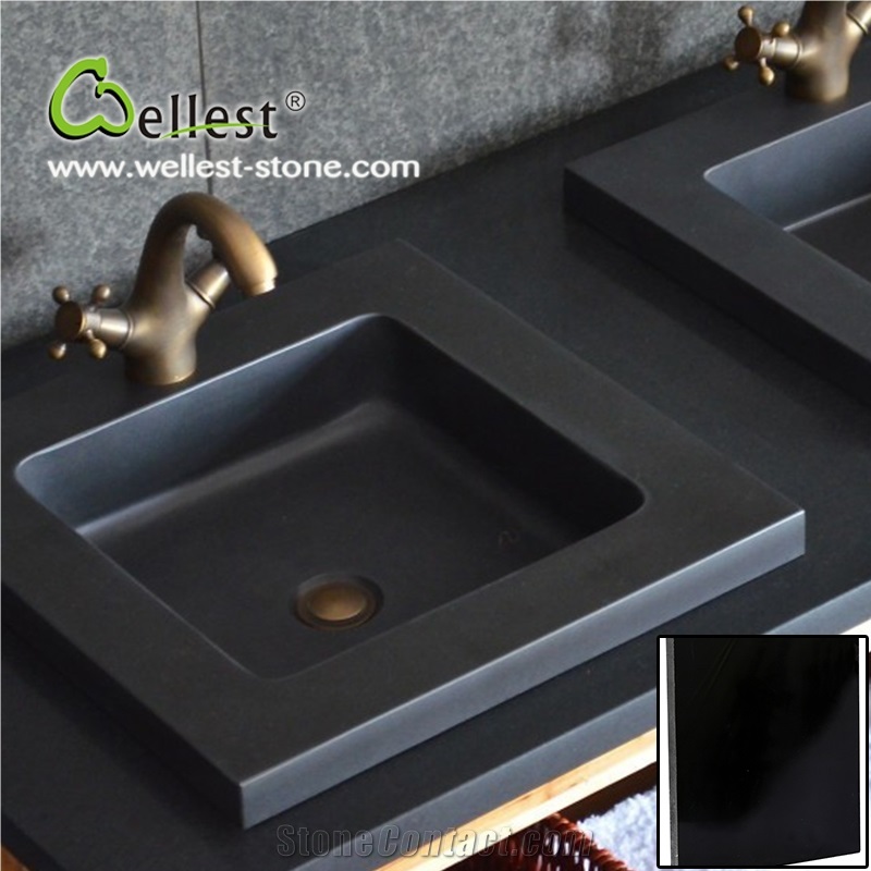 Factory Customized Black Granite Honed Finished Rectangular Kitchen Basin