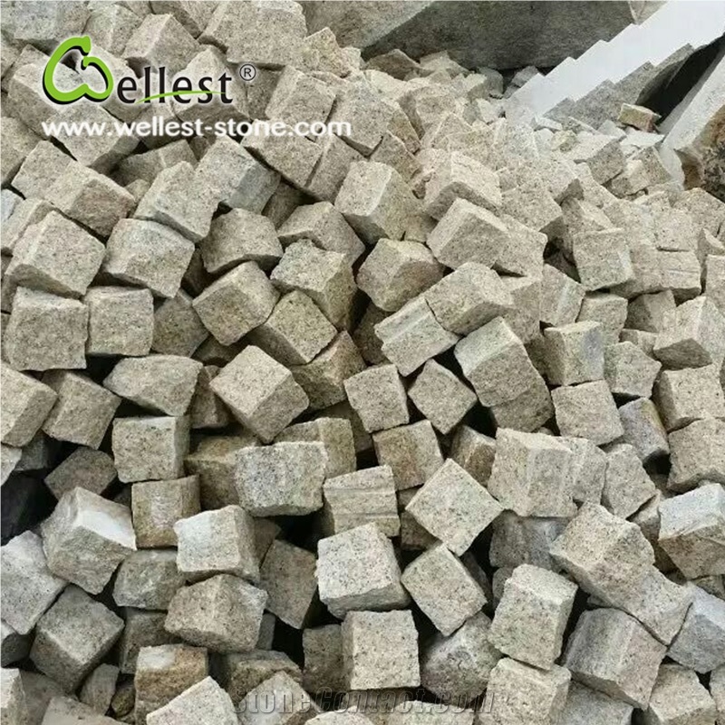 G682 Yellow Granite All Sides Natural Cobble Paving Stone for Pathway
