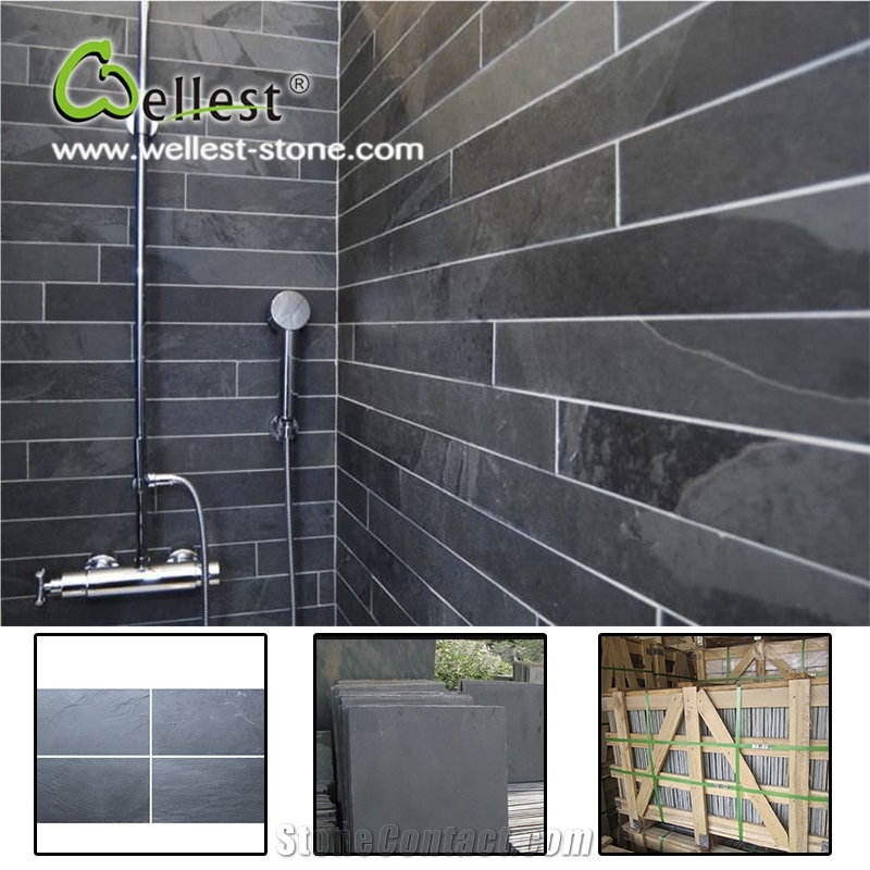 High Quality Honed Surface Black Slate Bathroom Wall Tile From