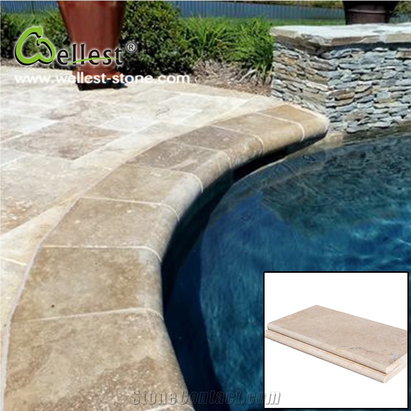 Hot Selling Honed Finished Light Beige Travertine Swimming Pool Coping
