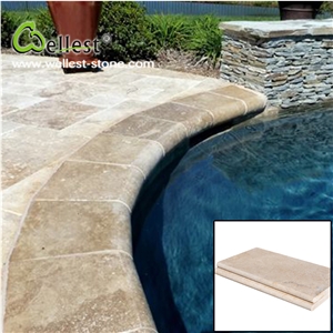 Hot Selling Honed Finished Light Beige Travertine Swimming Pool Coping