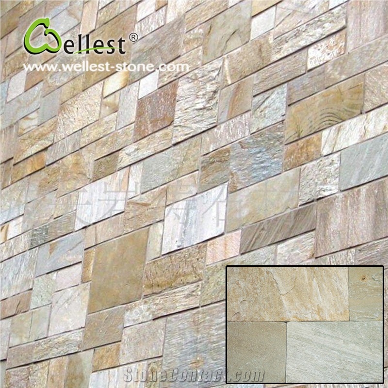 Hot Selling Yellow Wood Slate Flat Tile Pattern for Exterior Wall