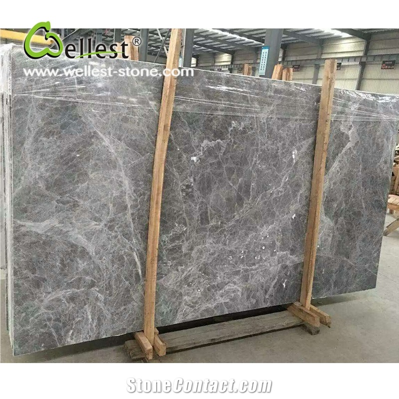 Polished Natural Grey Color M715 Silver Marten Marble Big Slab with Sawn-Cut Edge
