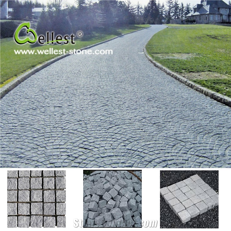 Split Surface Anti-Slip Grey Color Granite Cube Paving Stone for Pathway