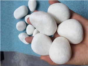 Fargo White Marble Pebbles, Machine Made White Pebble Stones, Snow White Pebbles, White Gravels, Paving Pebbles, Decorative Pebbles