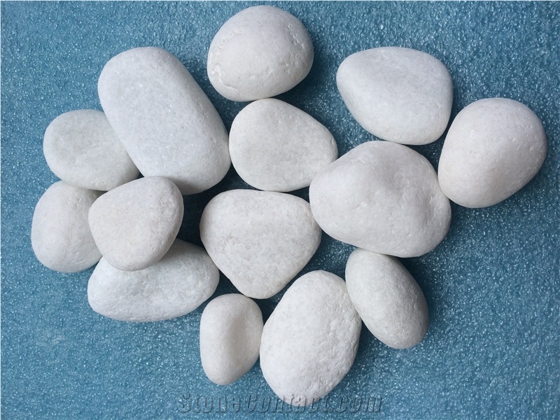 Fargo White Marble Pebbles, Machine Made White Pebble Stones, Snow White Pebbles, White Gravels, Paving Pebbles, Decorative Pebbles
