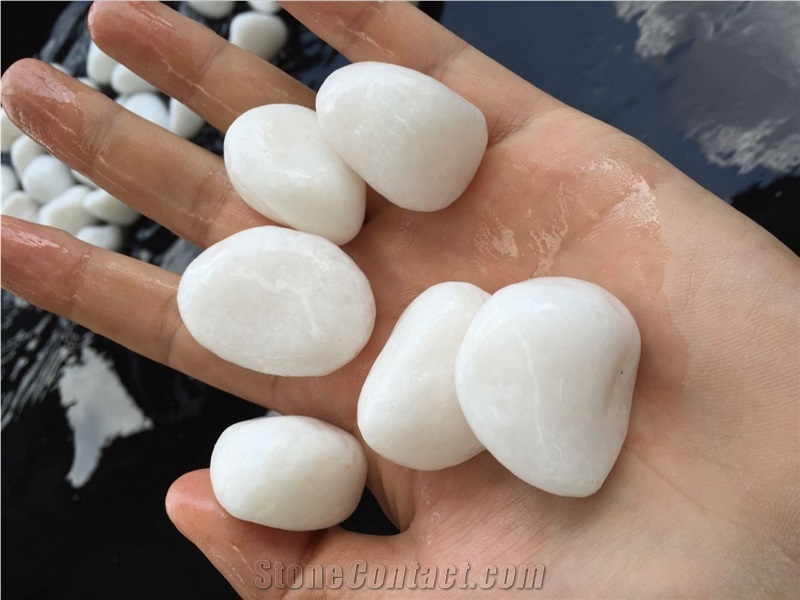 Fargo White Pebbles, Machine Made White Marble Pebbles, Pure White Decorative Pebbles