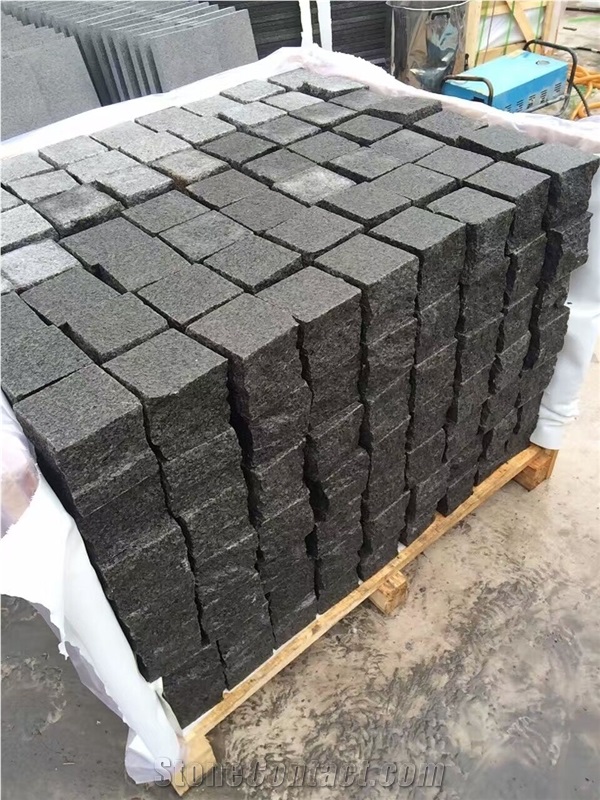 New G684 Granite Black Cubes, Pavers, Cobbles, Flamed, Cheap