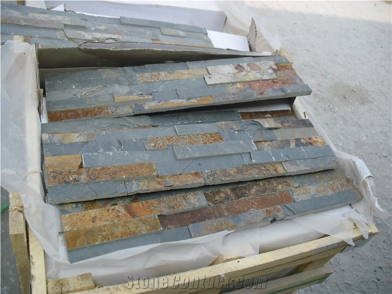 On Sale China Rusty Brown Slate Cultured Stone, Wall Cladding, Stacked Stone Veneer Clearance, Manufactured Stone Veneer