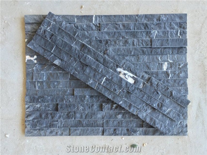 Split Face Natural Stone Ledge, Black Nero Marquina Marble Cultured Stone Wall Cladding