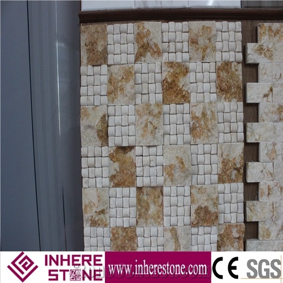 Beige Limestone Mosaic Pattern,Split Face Mosaic Patio for Walling