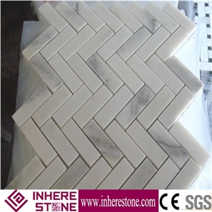 Calacatta White Marble Herringbone Mosaic Tile