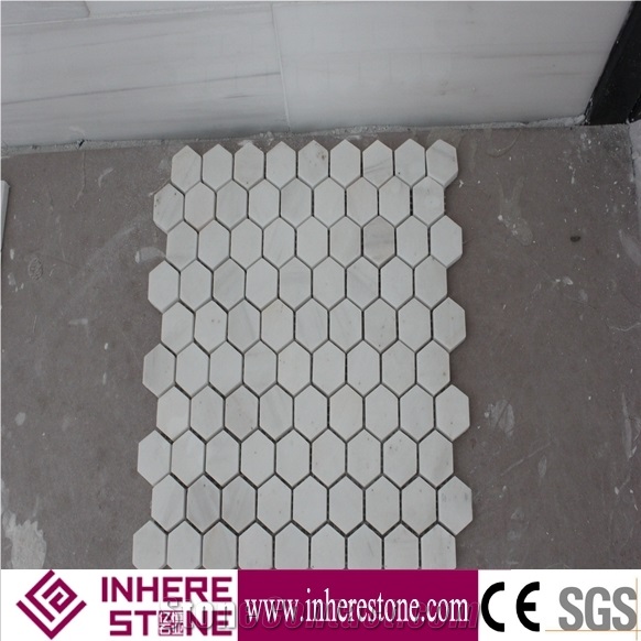 Hexagon Carrara Extra Polished Mosaic,Bianco White Marble Mosaic Tile for Wall or Floor