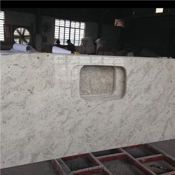 Manufacture Prefab Double Sink River White Granite Kitchen Islands Top for Sale