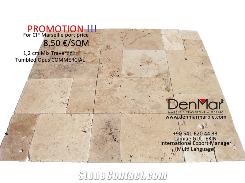 1,2cm Mix Travertine Tumbled Commercial Opus