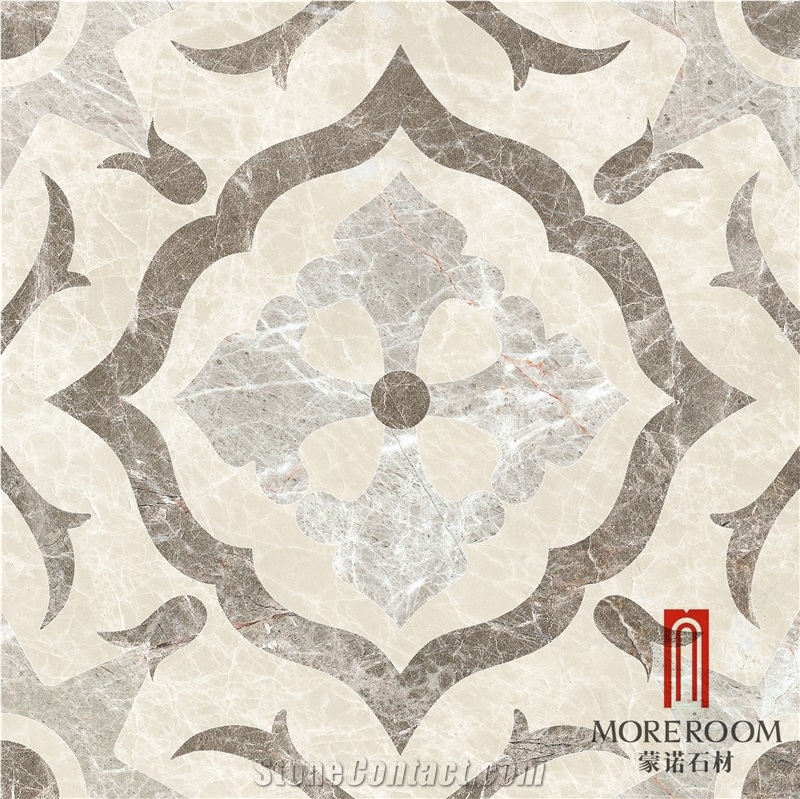 Grey Wall Mosaic Marble with White Marble Waterjet Laminated Panel Tile