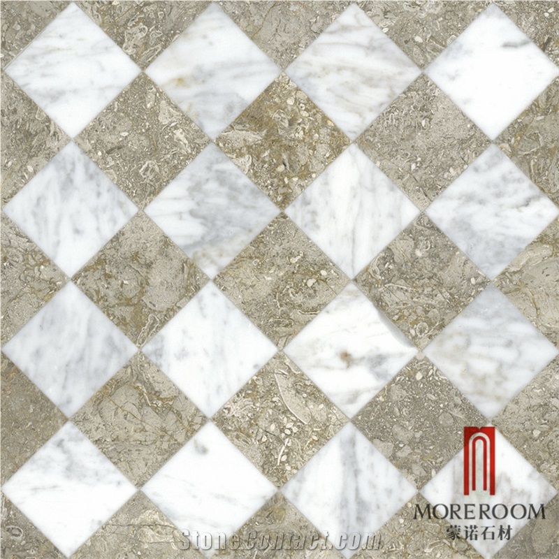 Grey Wall Mosaic Marble with White Marble Waterjet Laminated Panel Tile