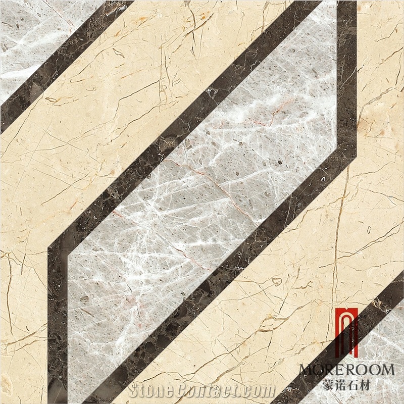 High Polished Grey Marble Waterjet Laminated Panel Tile for Flooring Design