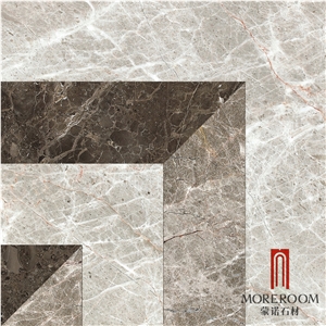High Polished Grey Marble Waterjet Laminated Panel Tile for Flooring Design