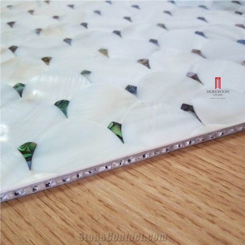 Master Bathroom Aluminum Honeycomb Laminated Wall Decorative Shell Mosaic Tile Mother Of Pearl