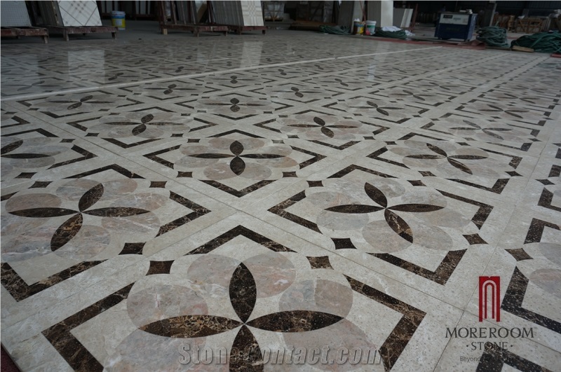 Water Jet Flower Designs Marble Composite Tile for Floor