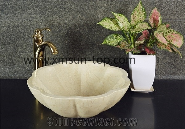 Beige Marble Basin, Polished Sink, Cream Wash Basin, Beige Bowl Sink, Vessel Sinks, Marble Wash Basin, Light Yellow Bathroom Sink