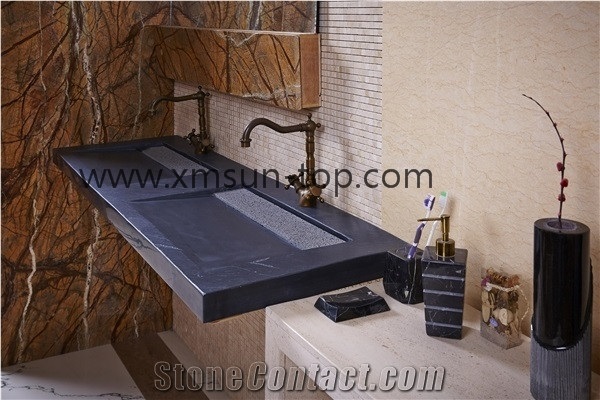Black Granite Bath Top and Wash Basin, Black Granite Top Bathroom Sink, Granite Basins & Sinks