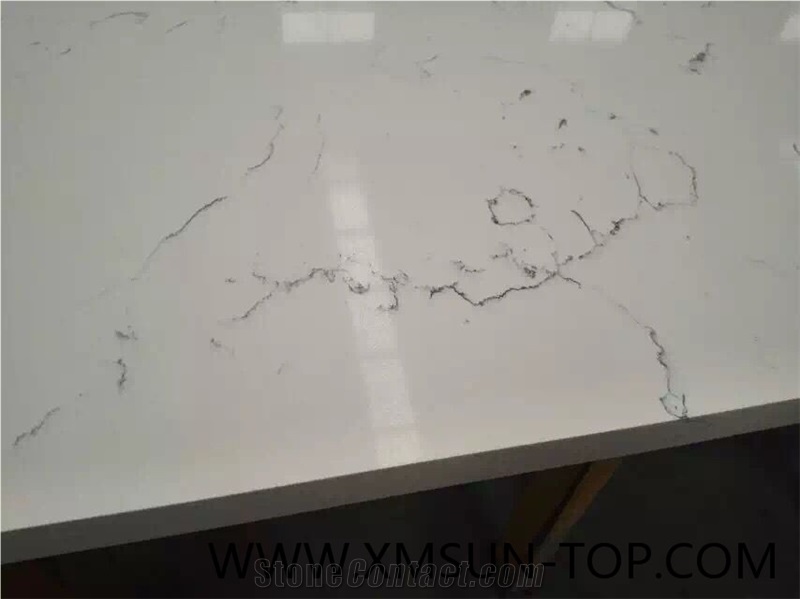 Carrara White Artificial Quartz Stone with Black Veins,White Quartz Stone Slabs, Engineered Slab, Artificial Stone, Solid Surfaces, Polished Quartz Big Slab&Tile&Customed