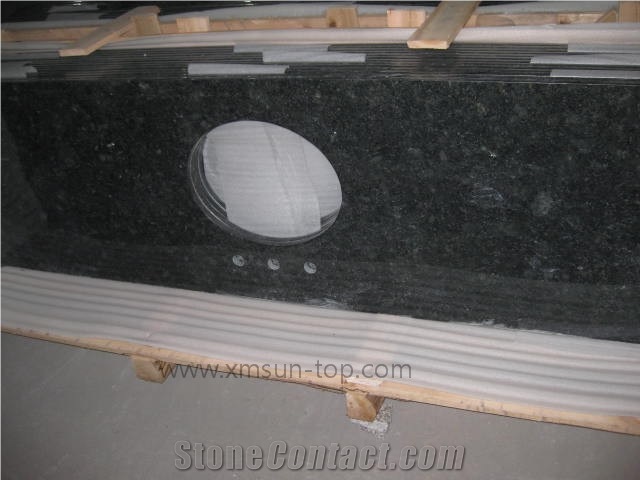 China Black Granite Bathroom Counter Top/ Dark Black Custom Vanity Tops/Natural Stone Bath Tops/Bathroom Solid Surface/Black Bathroom Vanity Tops with Round Sink Cut