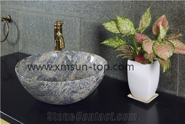 China Juparana Grey Granite Basins, Multicolour Grain Granite Kitchen Sinks & Bathroom Basins, Bowls Wash Basins, Vessel Sinks,Juparana China Grey Granite