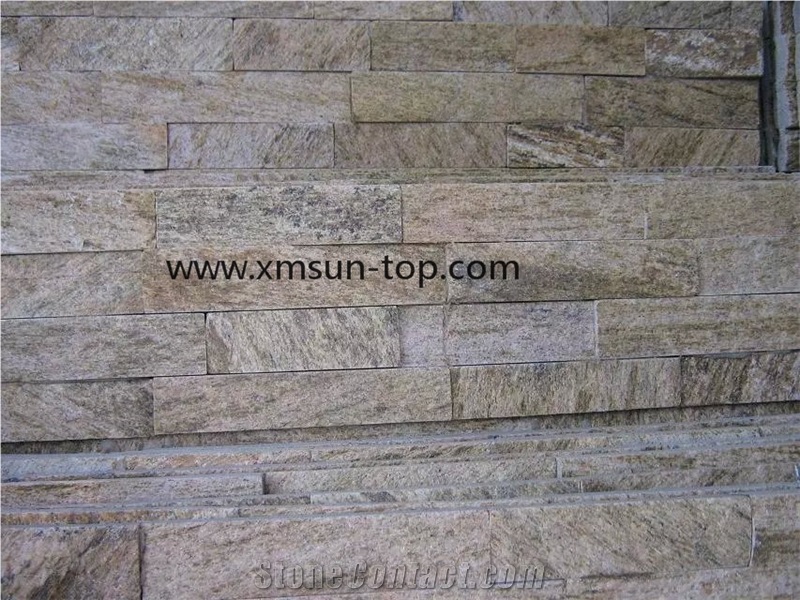 Gold Wooden Quartzite Cultured Stone, Golden Wood Vein Quartzite Nature Cultured Stone Panel, Split Face, Wall Panel, Ledge Stone, Veneer, Stacked Stone, Decorative Stone for Interior and Exterior