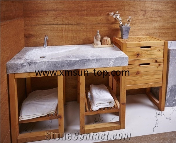 Grey Marble Basins, Marble Vanity Top, Vessel Sinks, Bathroom Countertop Washbasin, Bathroom Sink, Grey Polished Basin&Sink