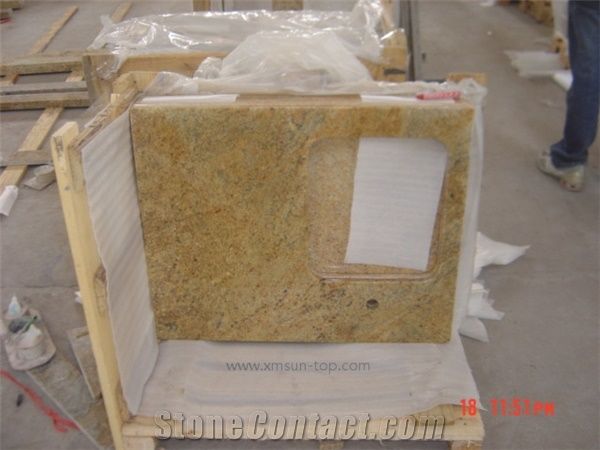 Madura Gold Granite Kitchen Tops/Maduri Gold Kitchen Countertop/Giallo Madura Custom Countertops/Gold Star Kitchen Worktop/Golden Glory Cooktop with Square Sink&Stove Cutout/Solid Surface/Yellow Tops