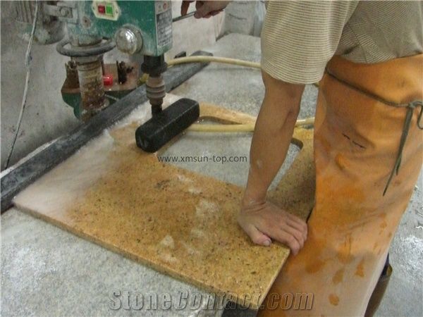 Madura Gold Granite Kitchen Tops/Maduri Gold Kitchen Countertop/Giallo Madura Custom Countertops/Gold Star Kitchen Worktop/Golden Glory Cooktop with Square Sink&Stove Cutout/Solid Surface/Yellow Tops