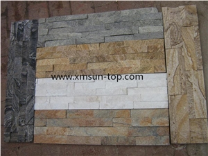Mixed Color Sandstone Cultured Stone, Nature Cultured Stone Panel,Wall Panel,Ledge Stone,Veneer, Black&Yellow&White Stacked Stone for Wall Cladding, Decorative Format Tile